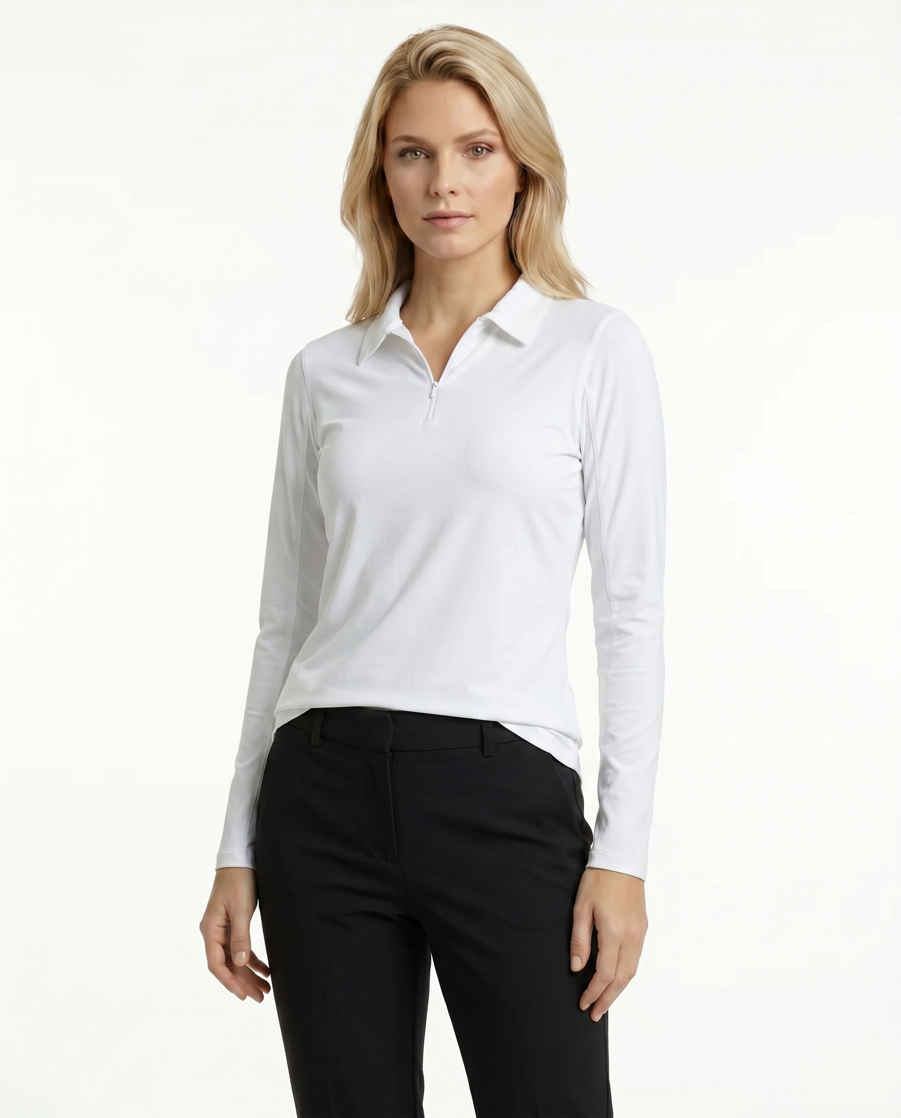 Solid Long Sleeve Polo Top 8400