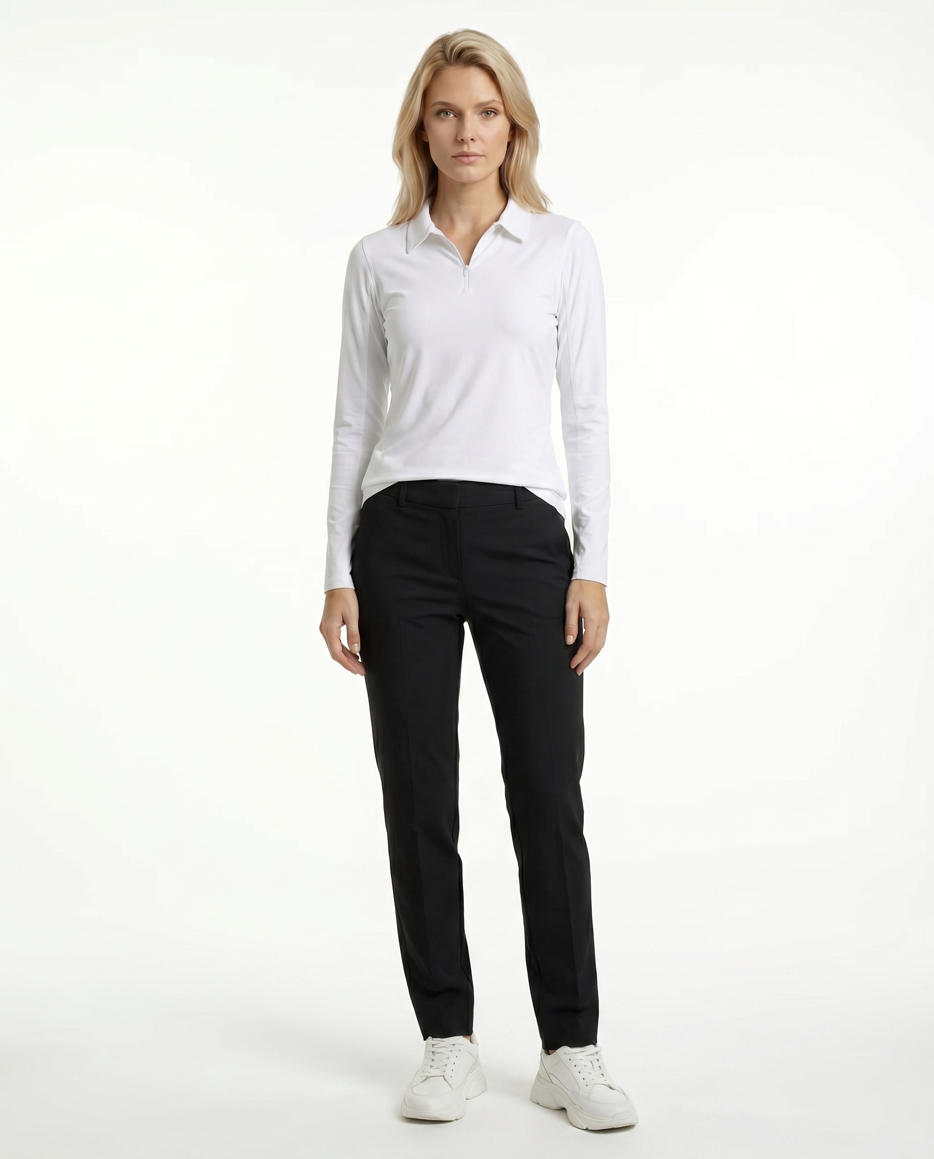 Solid Long Sleeve Polo Top 8400