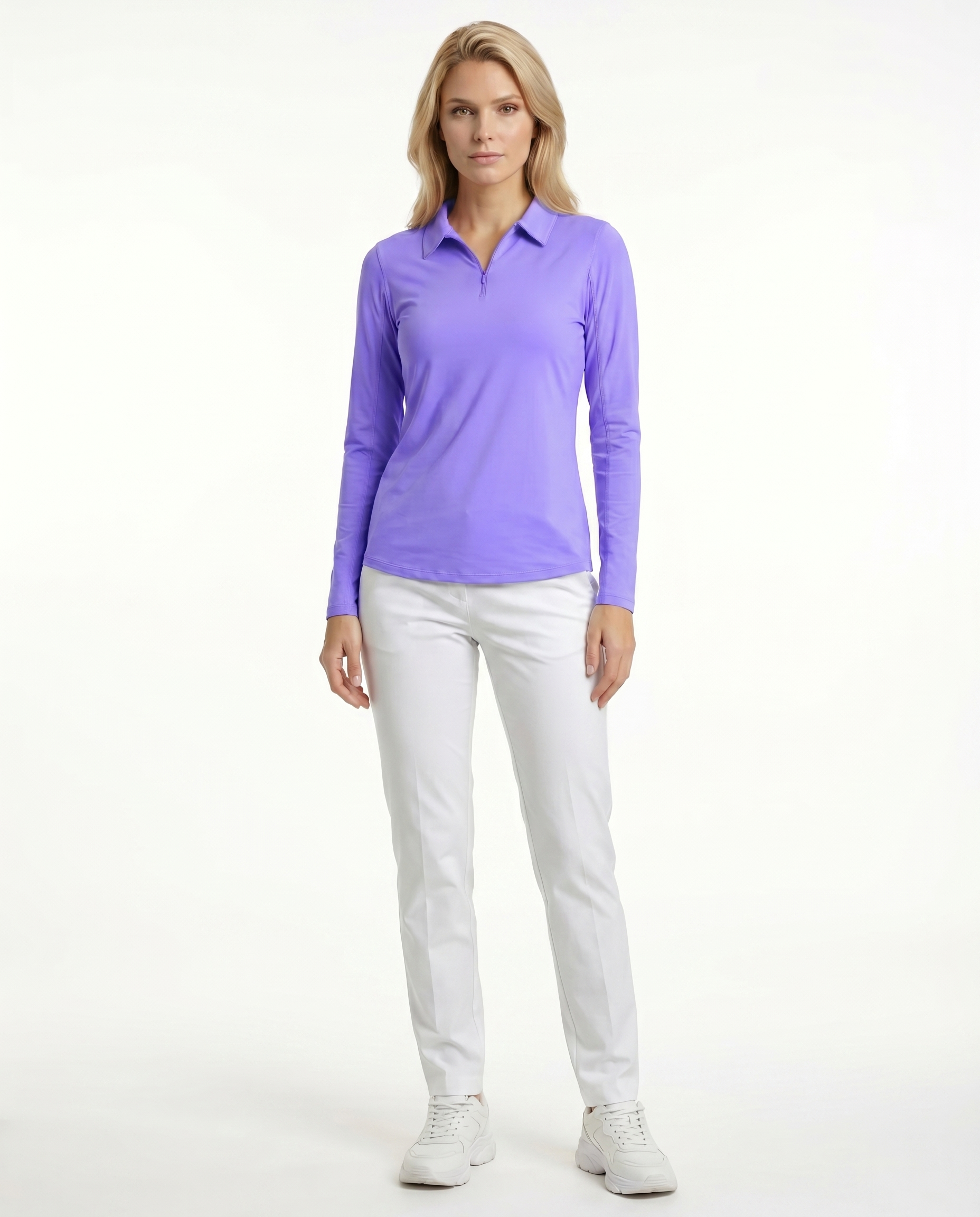 Solid Long Sleeve Polo Top 8400