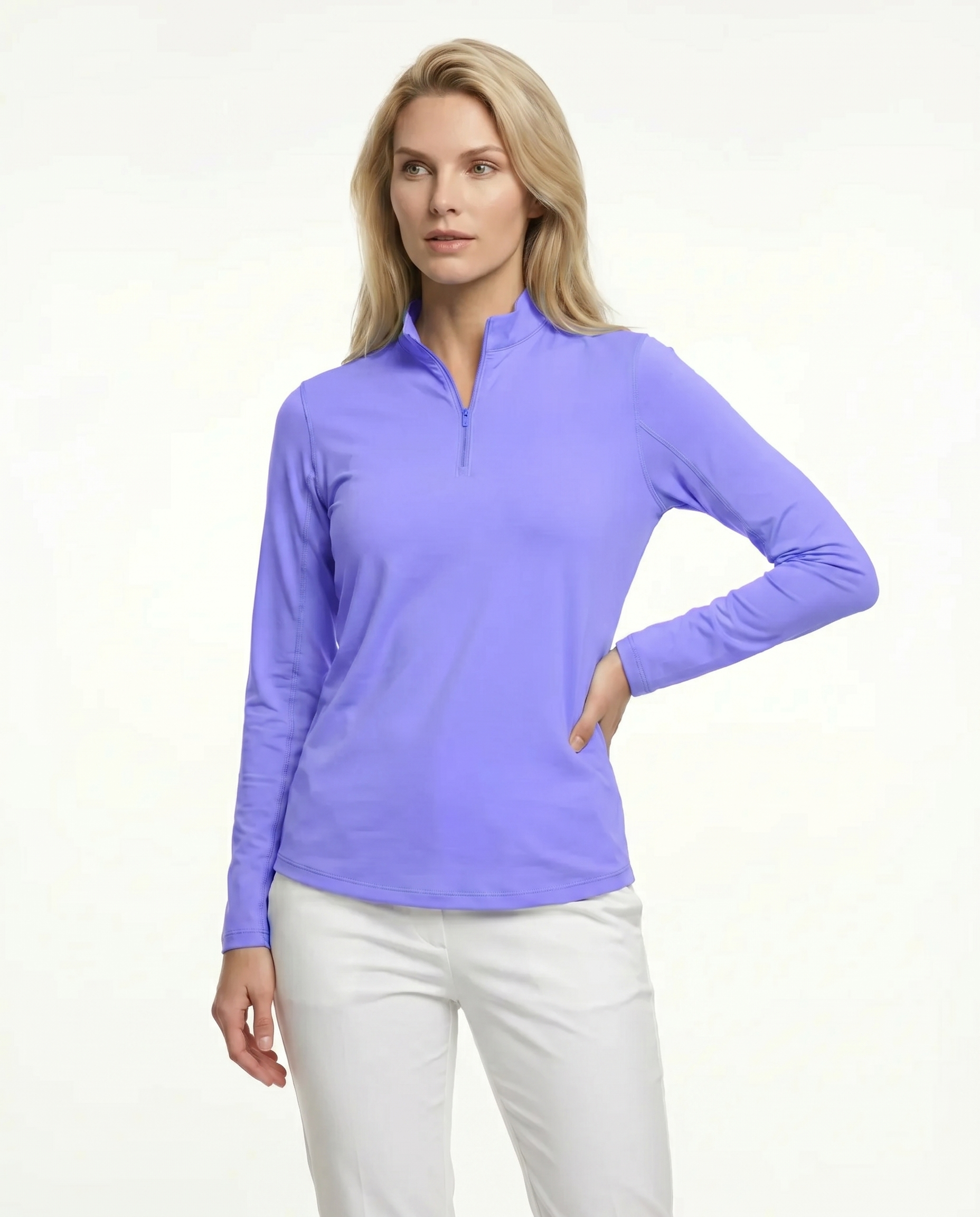 Solid Long Sleeve Zip Mock Top 8600