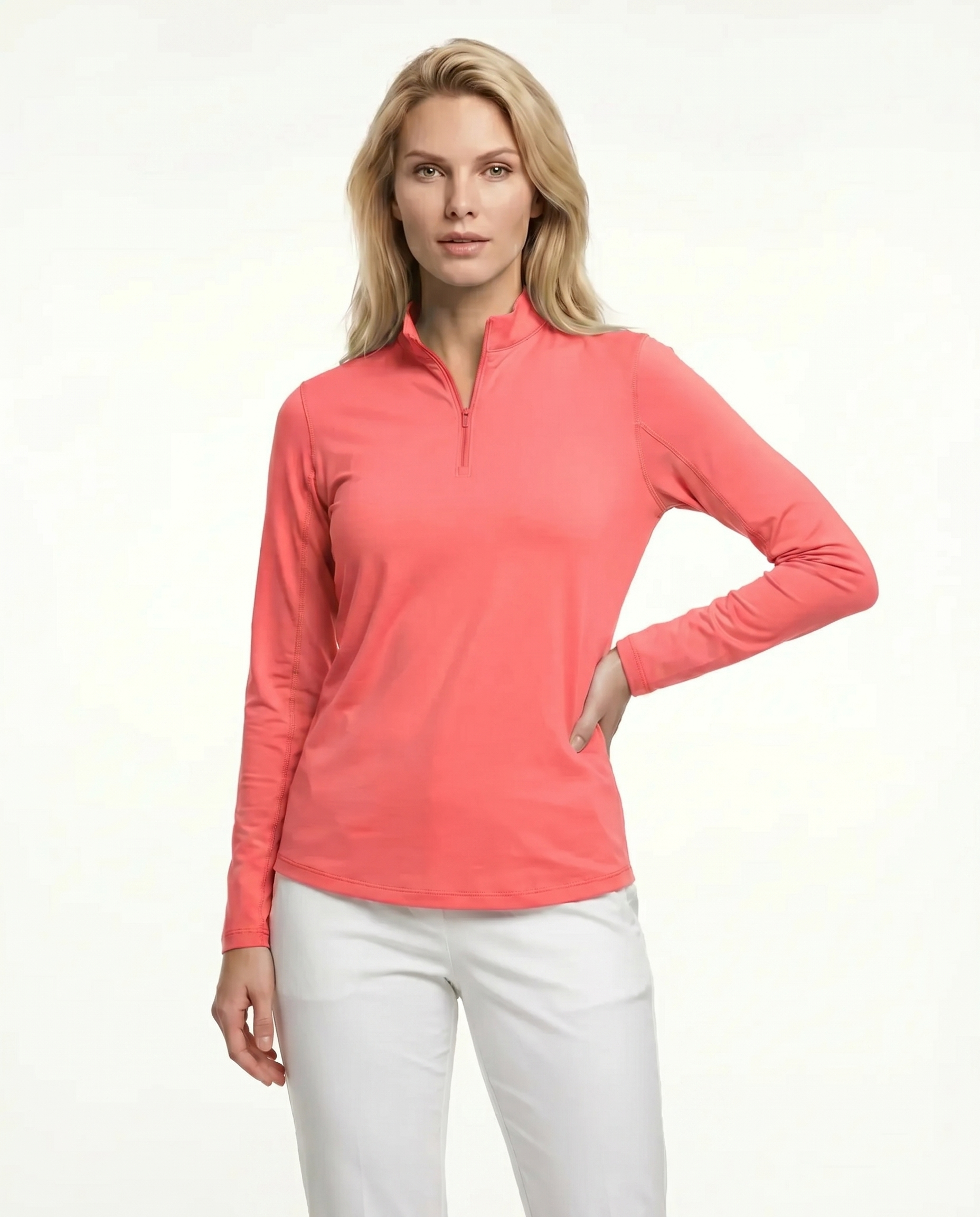 Solid Long Sleeve Zip Mock Top 8600