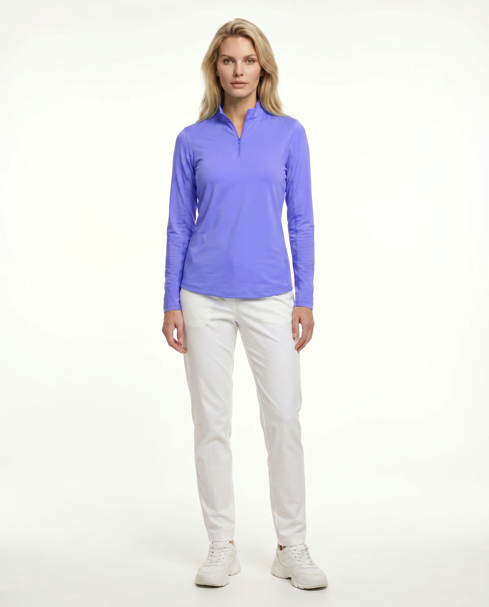 Solid Long Sleeve Zip Mock Top 8600