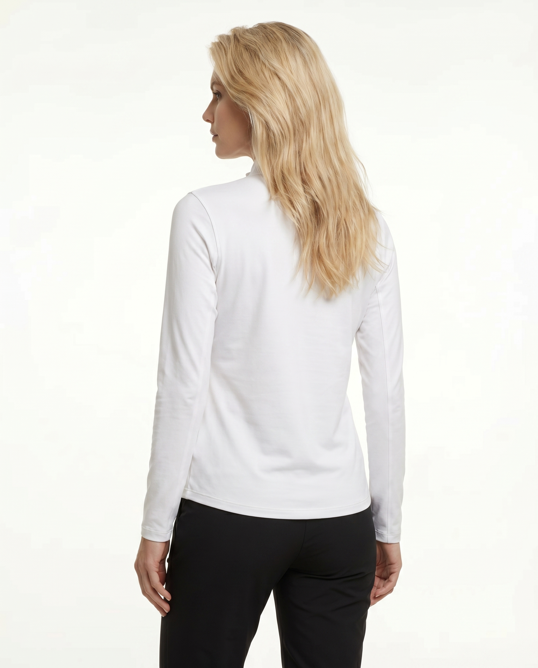 Solid Long Sleeve Zip Mock Top 8600