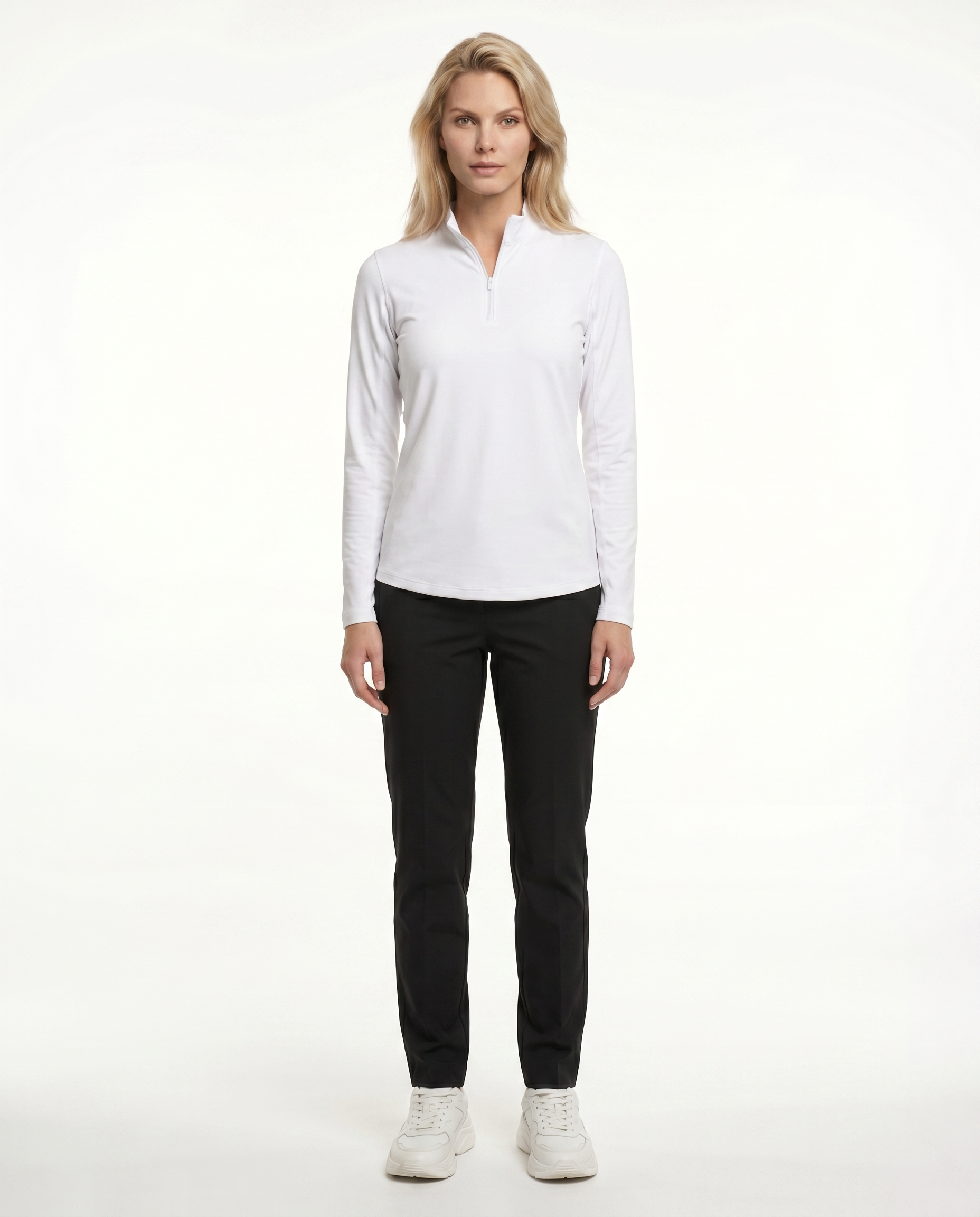Solid Long Sleeve Zip Mock Top 8600