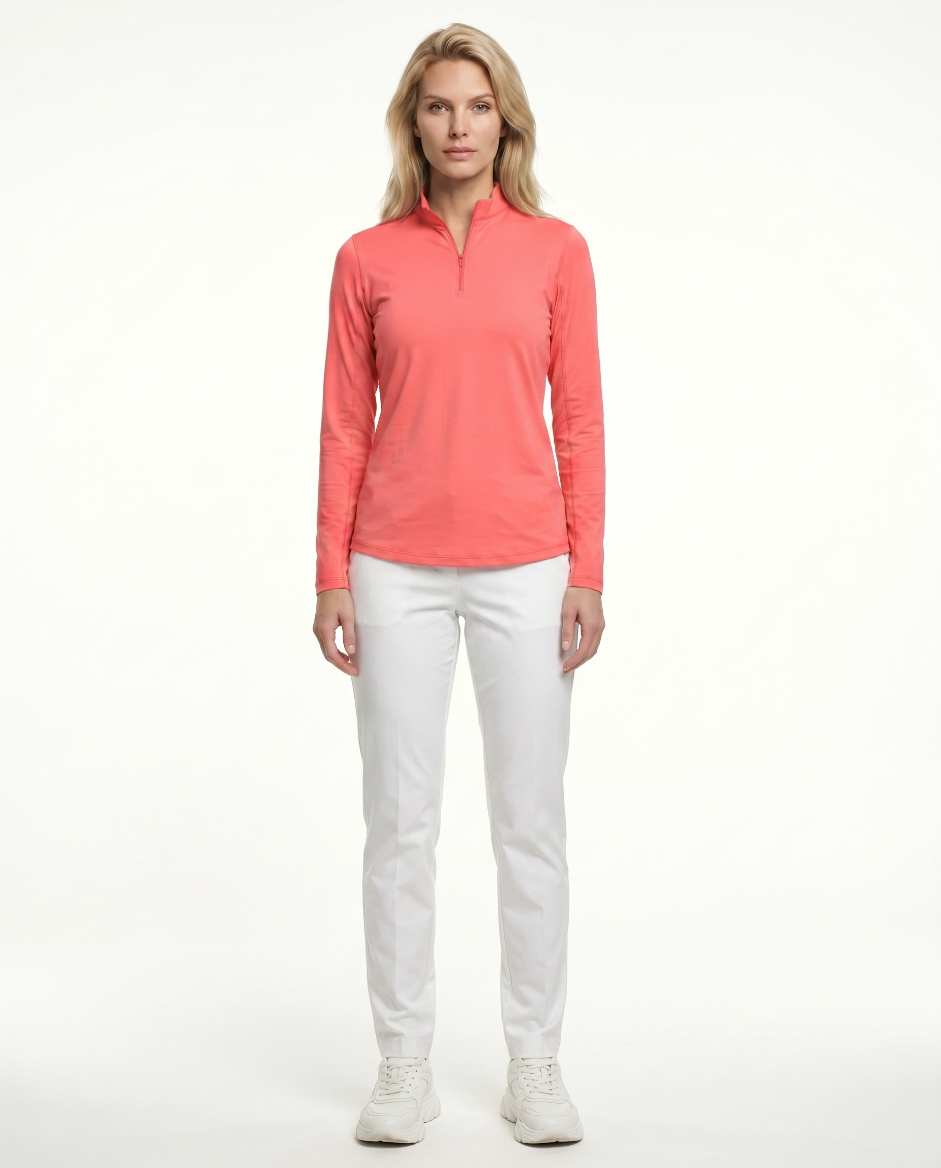 Solid Long Sleeve Zip Mock Top 8600
