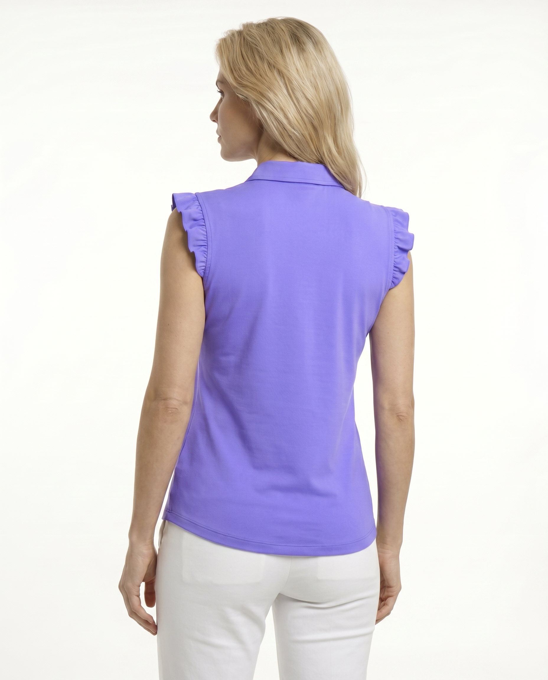 Solid Ruffle Cap Sleeve Polo Top 9800