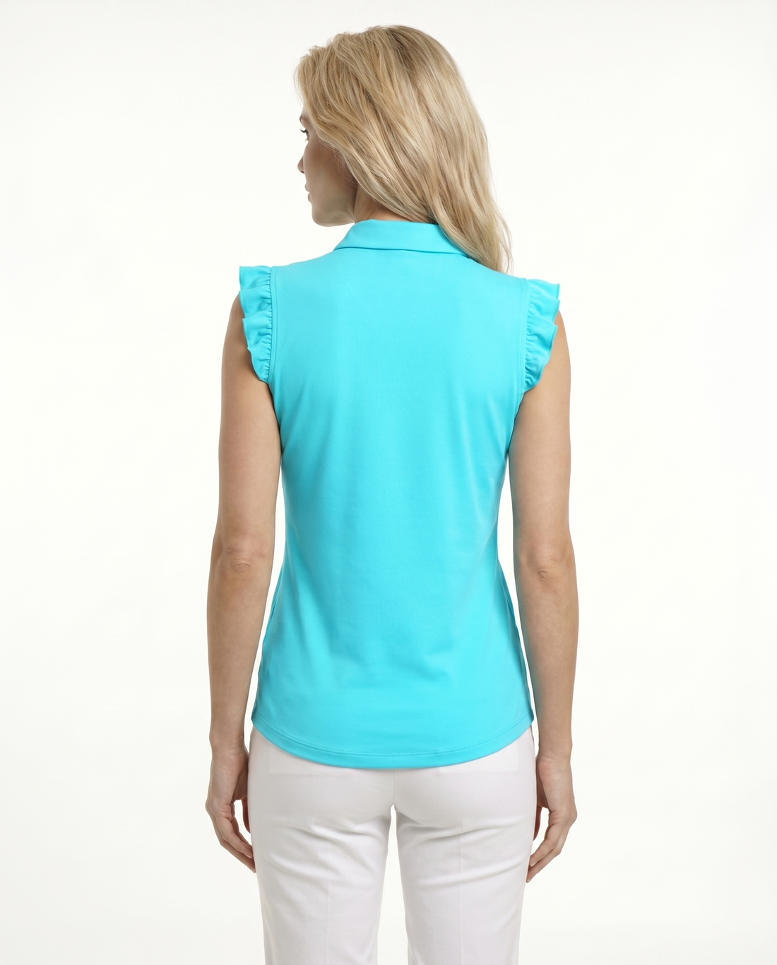 Solid Ruffle Cap Sleeve Polo Top 9800