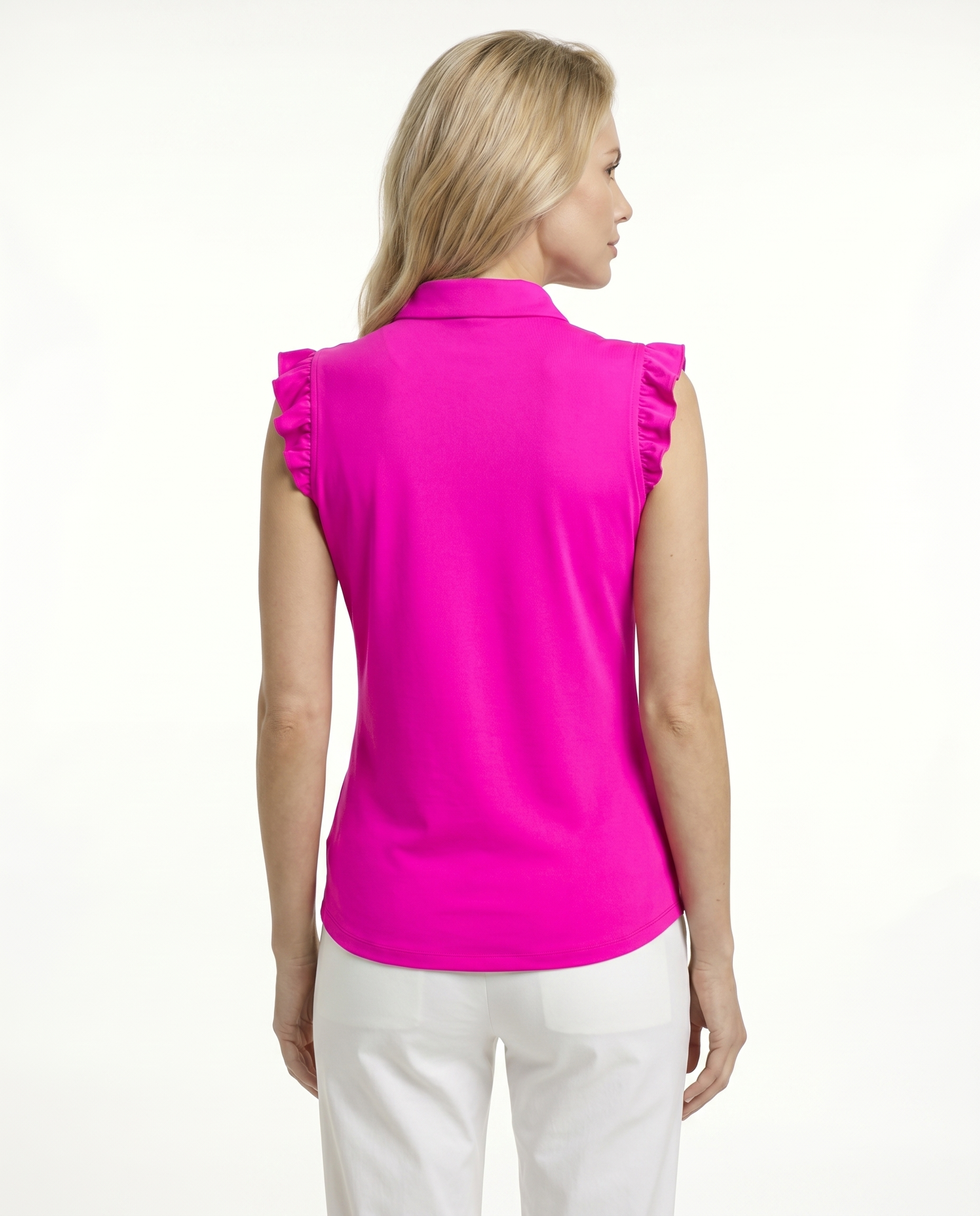 Solid Ruffle Cap Sleeve Polo Top 9800