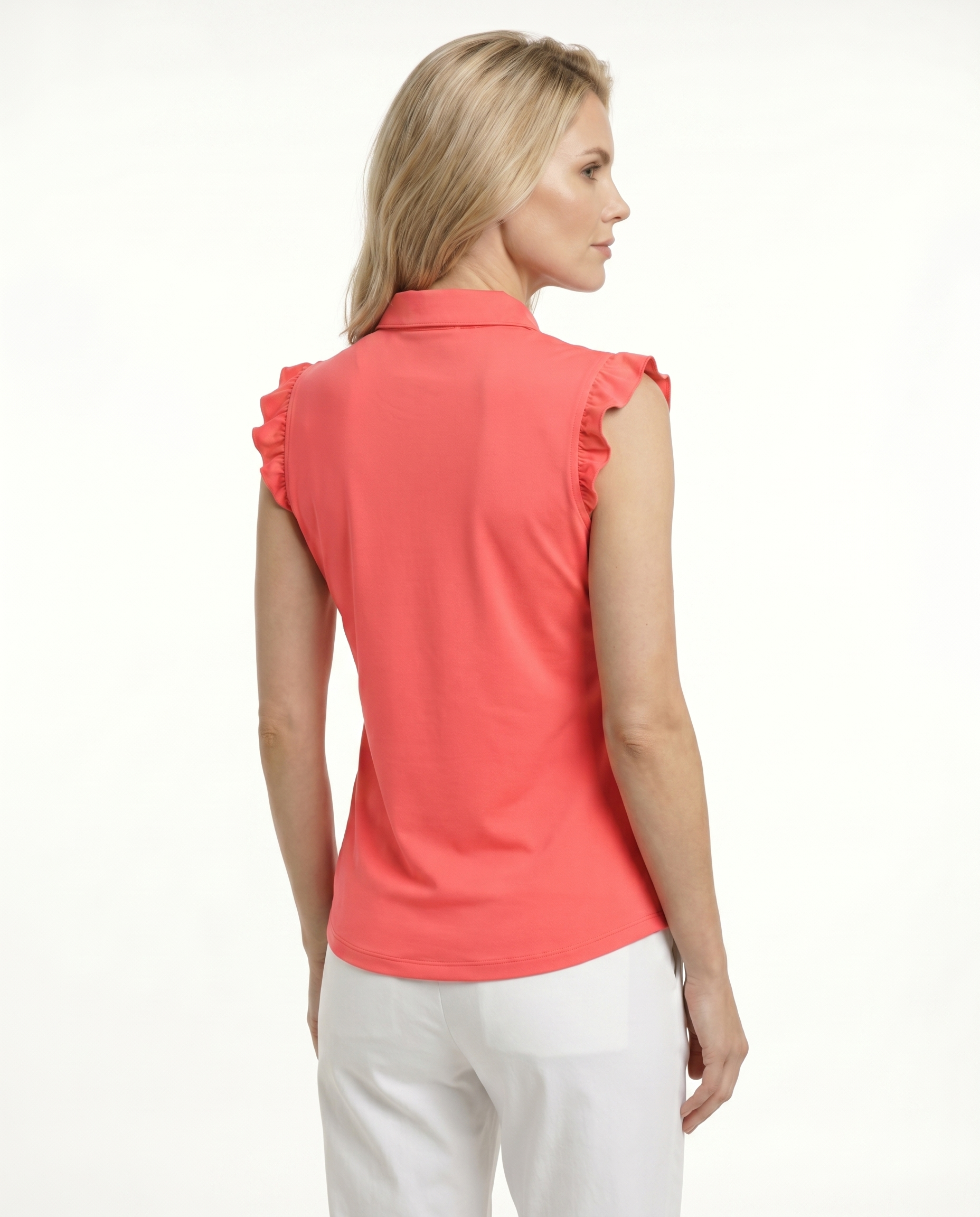 Solid Ruffle Cap Sleeve Polo Top 9800