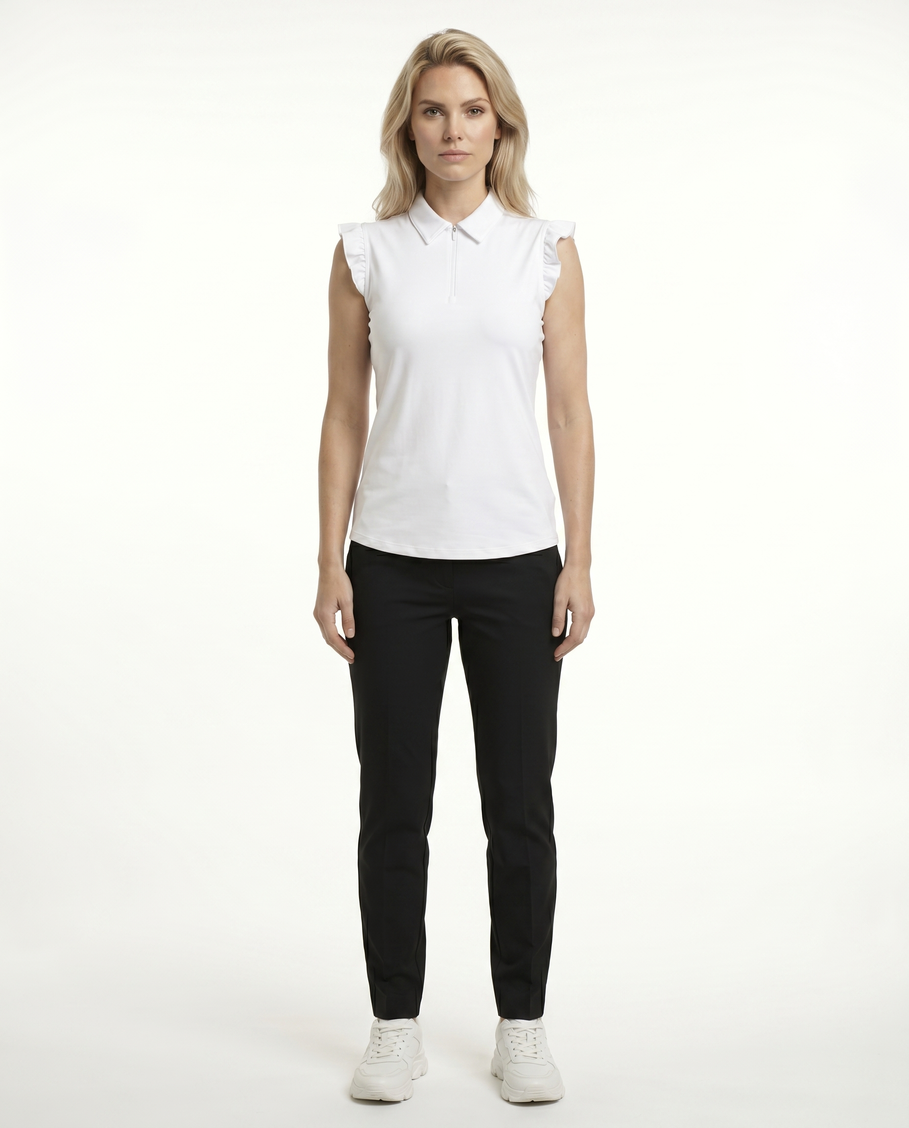 Solid Ruffle Cap Sleeve Polo Top 9800