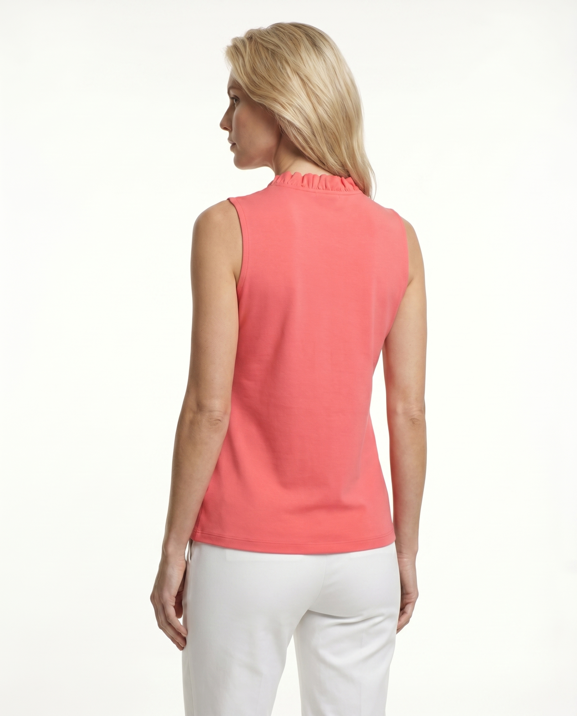 Solid Sleeveless Ruffle Portrait Neck Top 8000