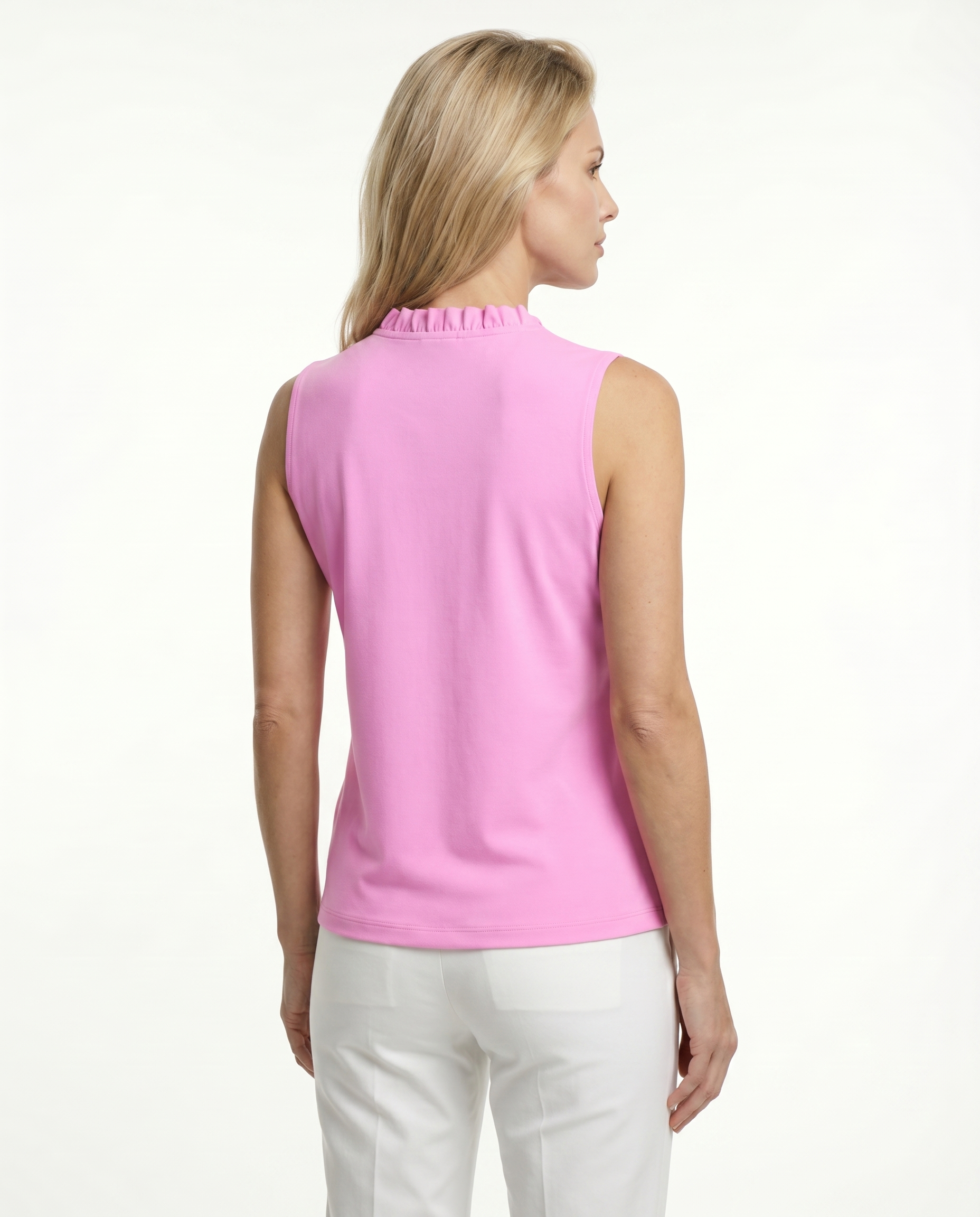 Solid Sleeveless Ruffle Portrait Neck Top 8000