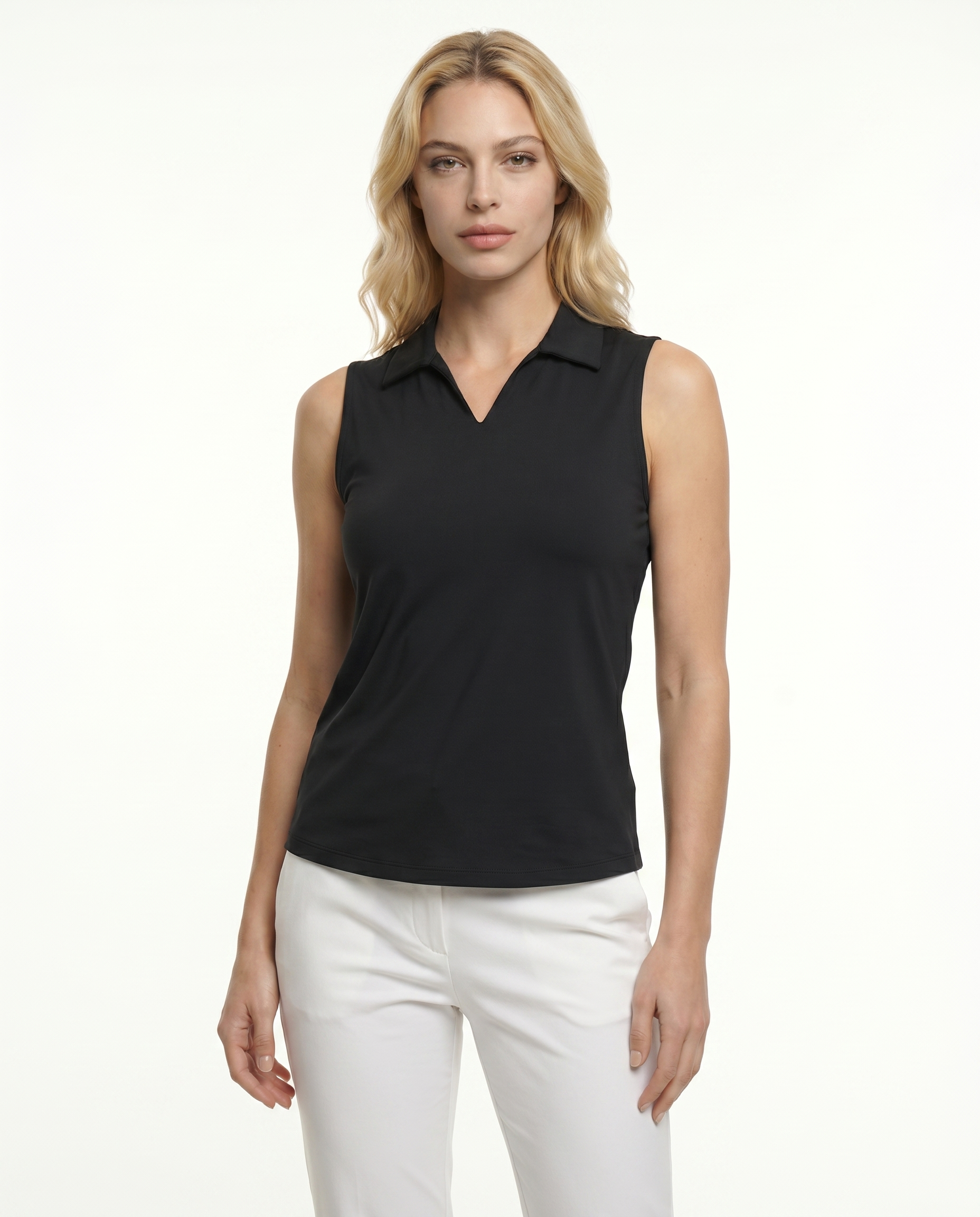 Solid Sleeveless V-Neck Collar Top 8800