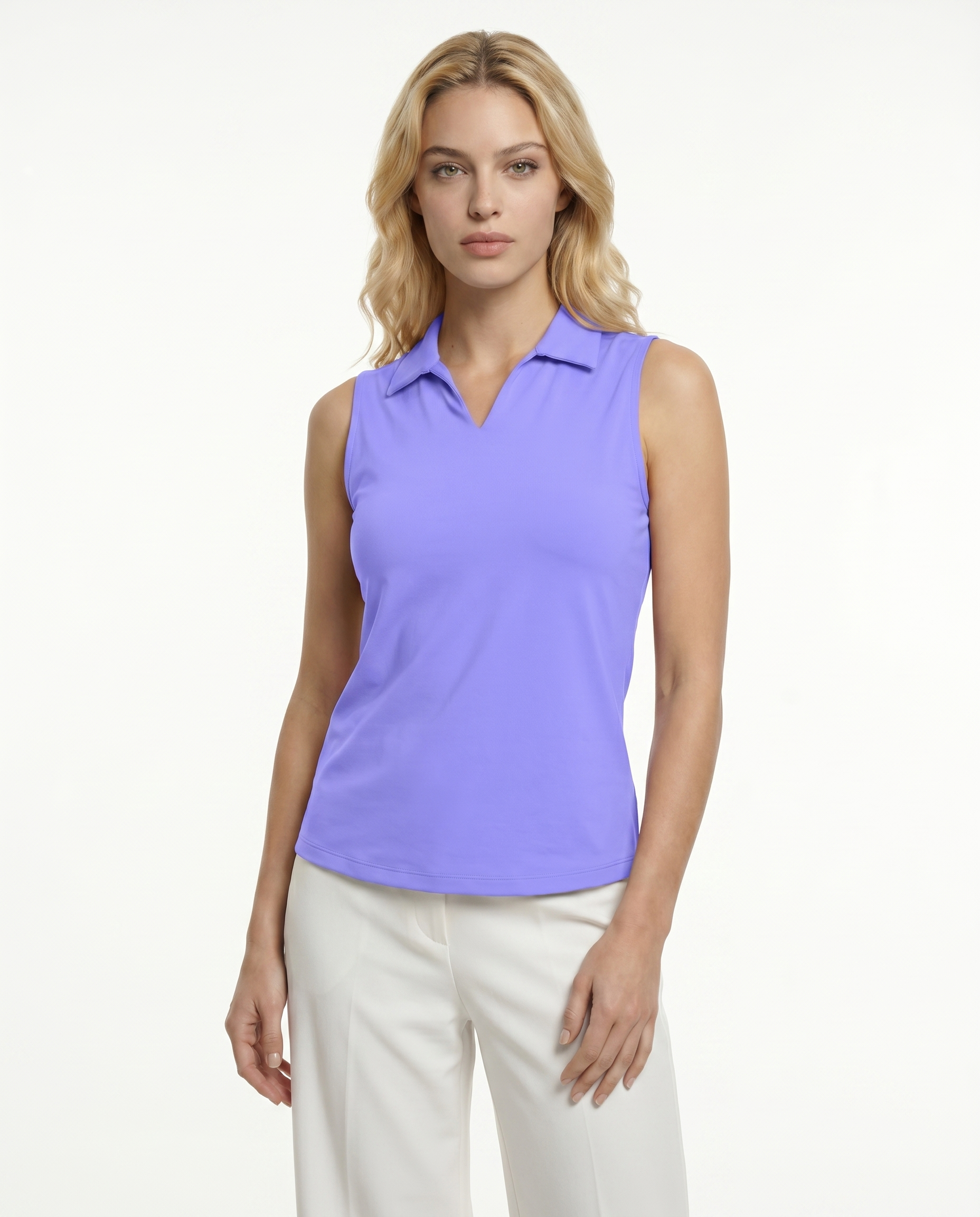 Solid Sleeveless V-Neck Collar Top 8800