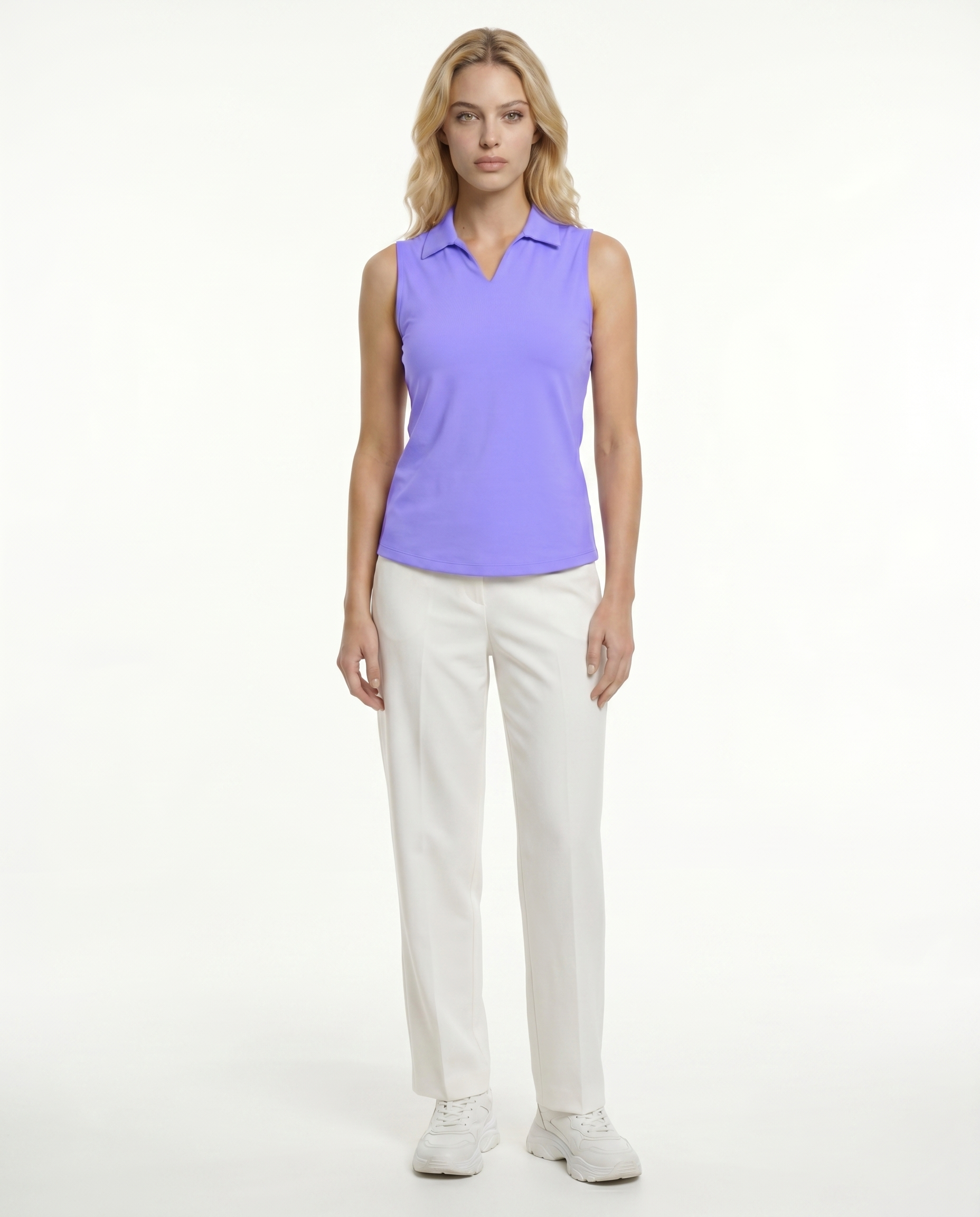 Solid Sleeveless V-Neck Collar Top 8800