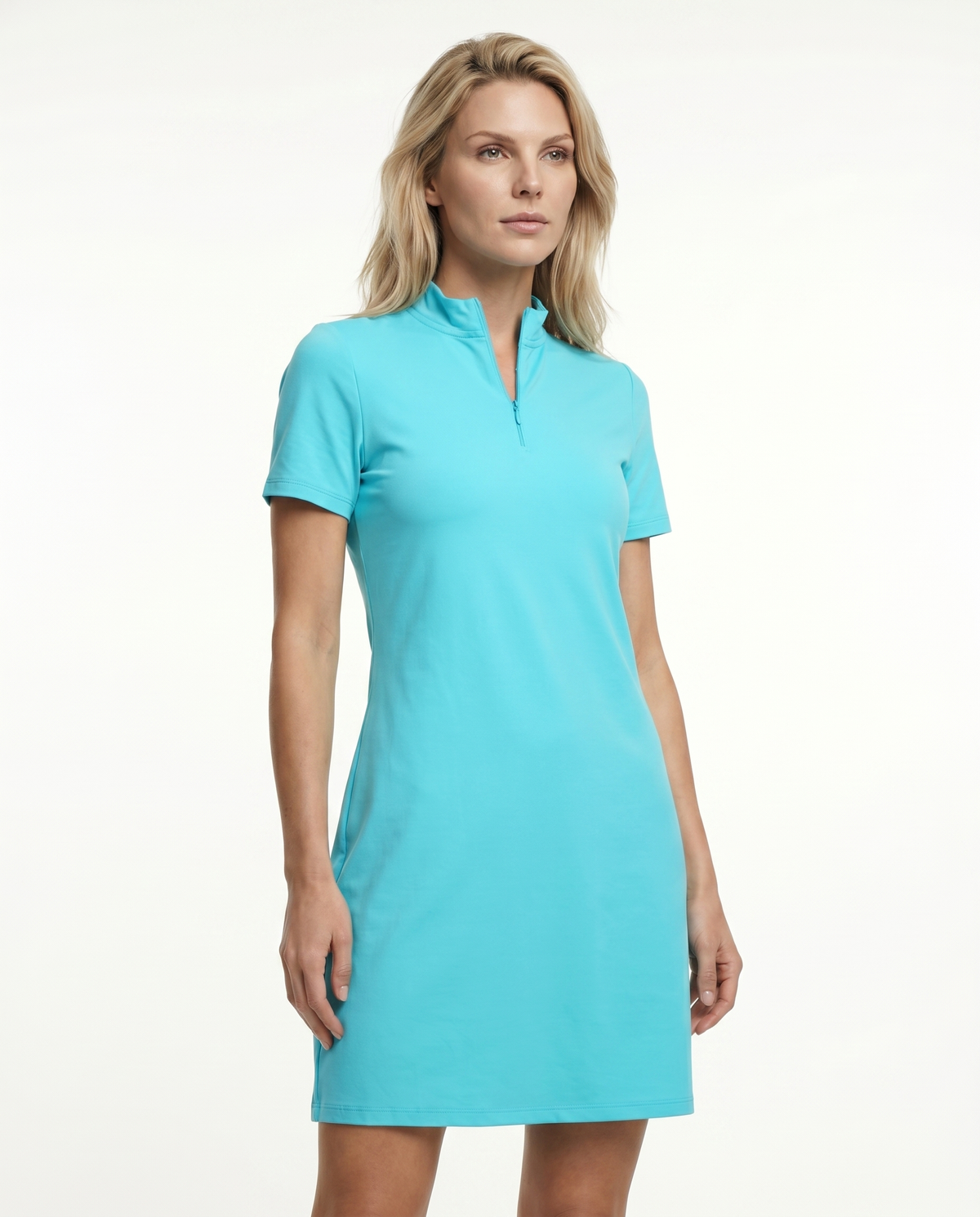 Solid Mock Neck Half Sleeve Dress W/Pocket 5800
