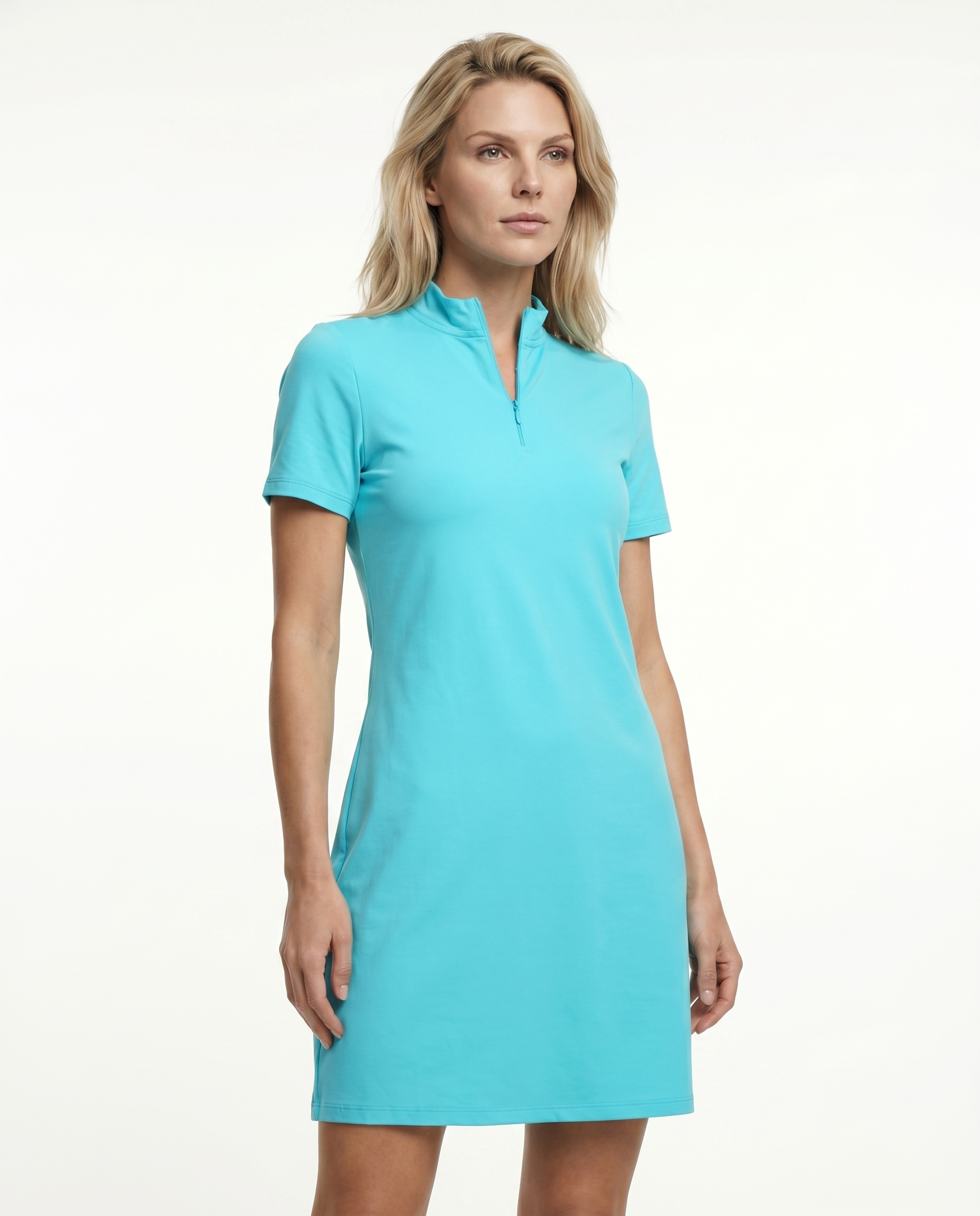 Solid Mock Neck Half Sleeve Dress W/Pocket 5800