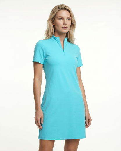 Solid Mock Neck Half Sleeve Dress W/Pocket 5800