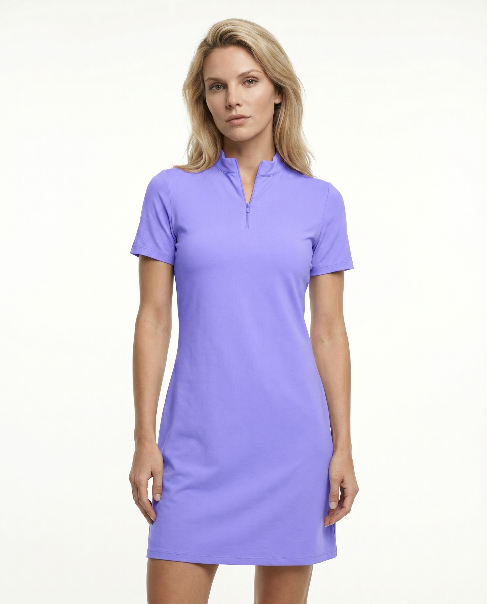 Solid Mock Neck Half Sleeve Dress W/Pocket 5800