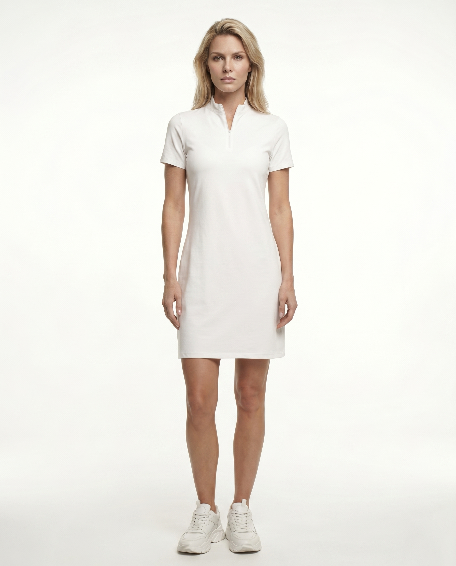 Solid Mock Neck Half Sleeve Dress W/Pocket 5800