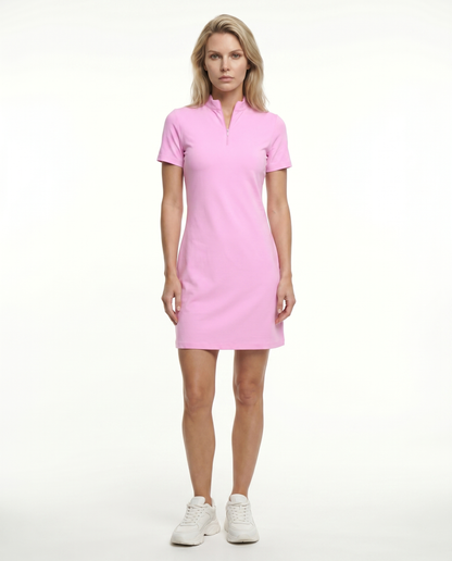 Solid Mock Neck Half Sleeve Dress W/Pocket 5800