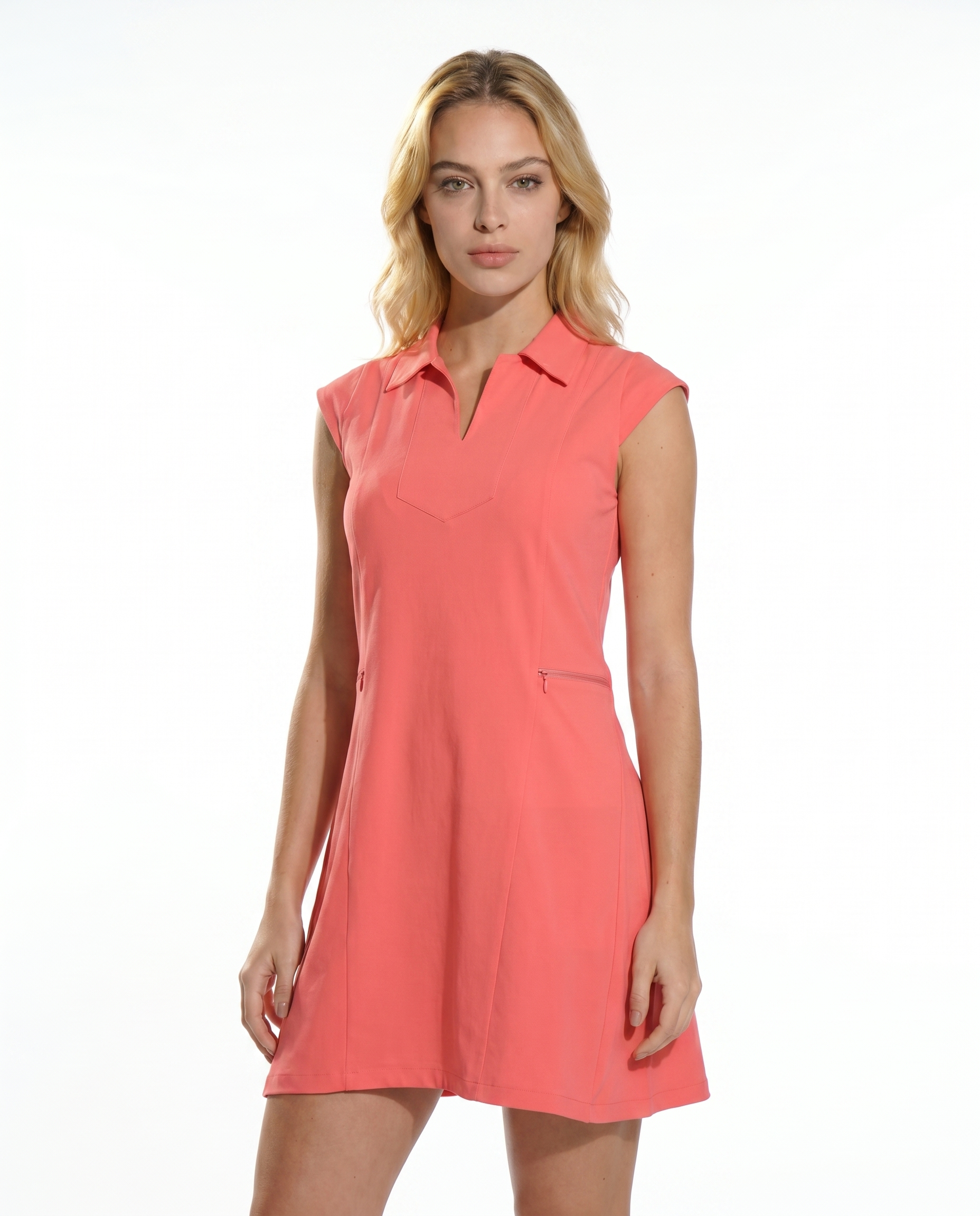 Solid Cap Sleeve Polo Dress W/Pocket 6700