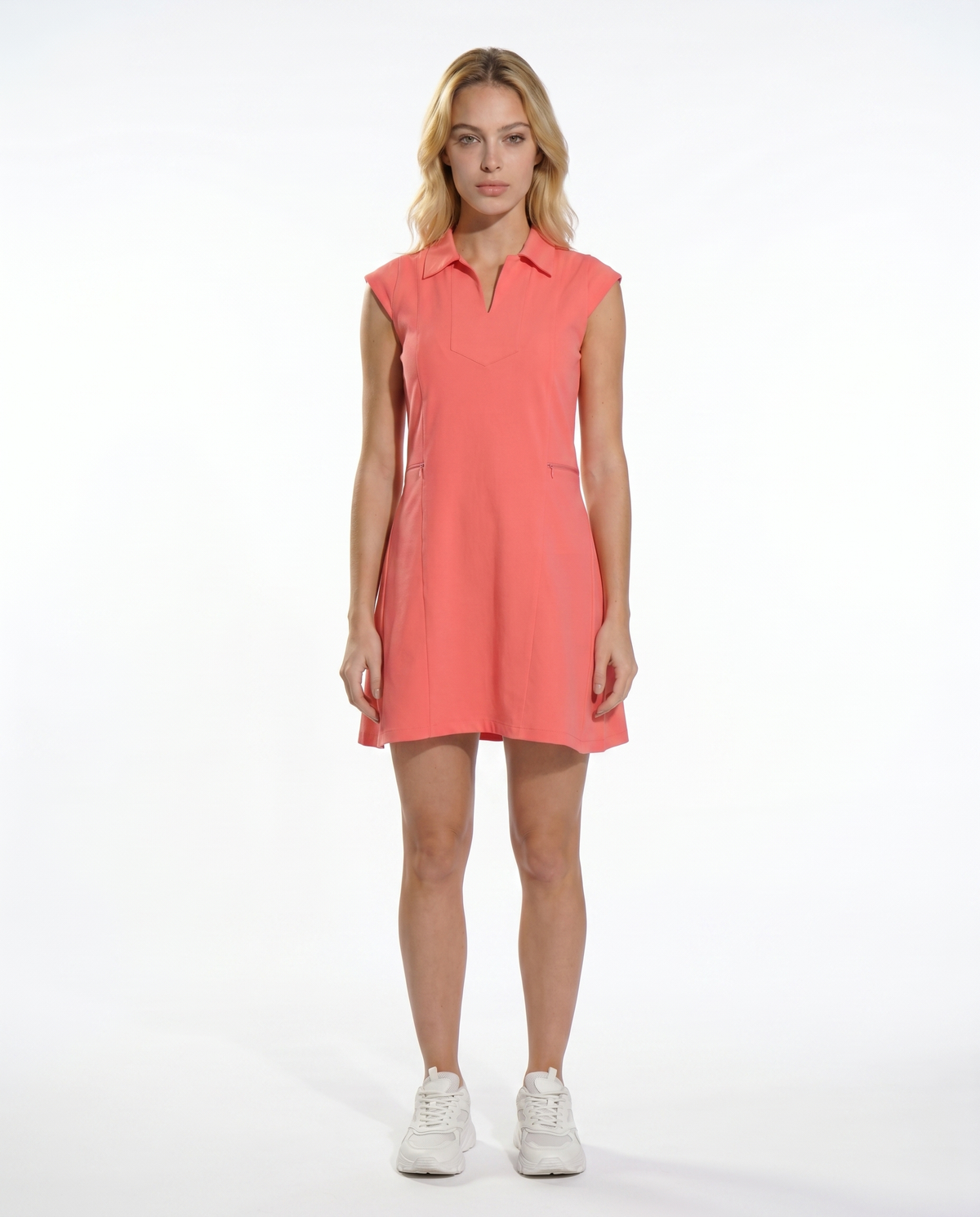 Solid Cap Sleeve Polo Dress W/Pocket 6700