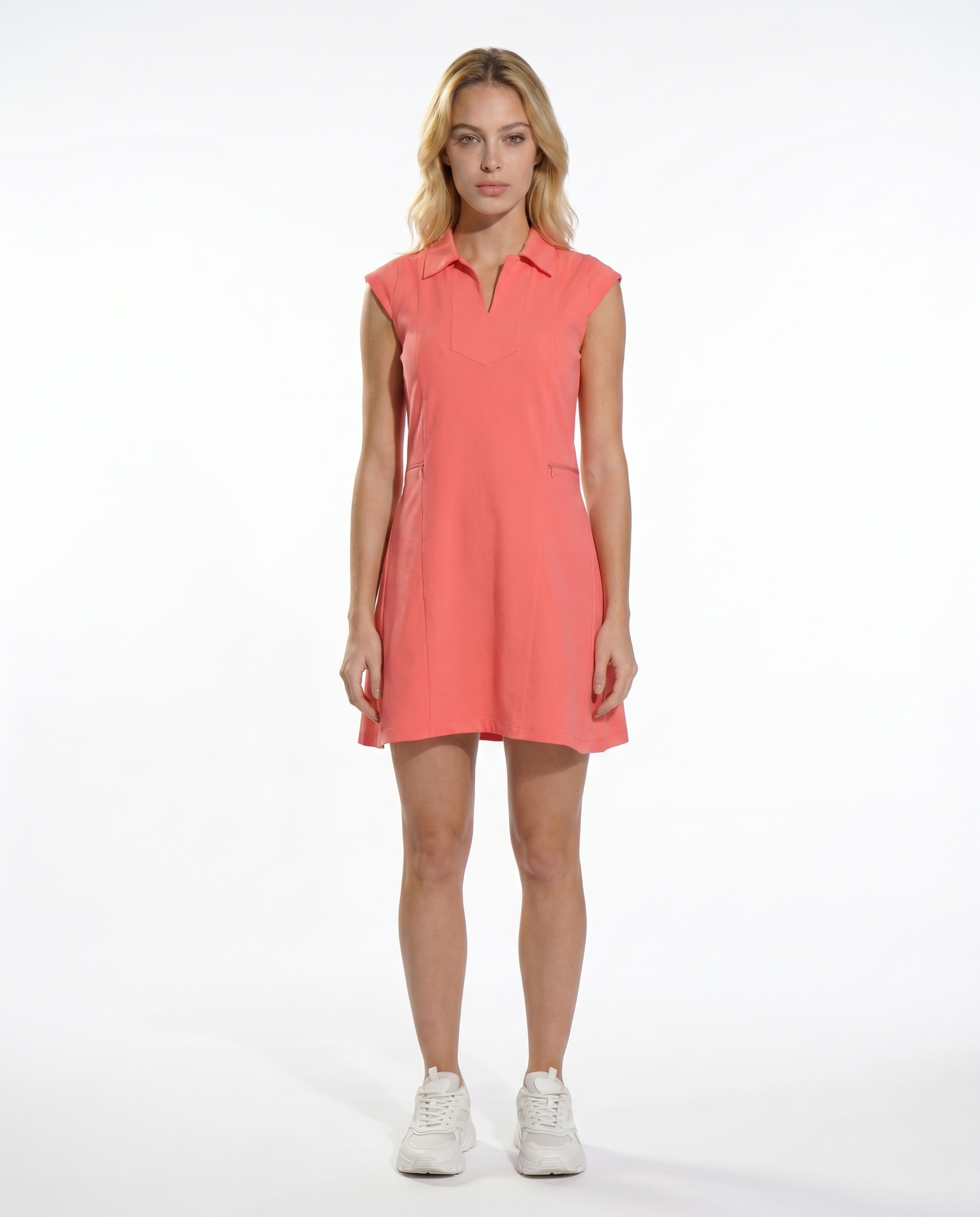 Solid Cap Sleeve Polo Dress W/Pocket 6700