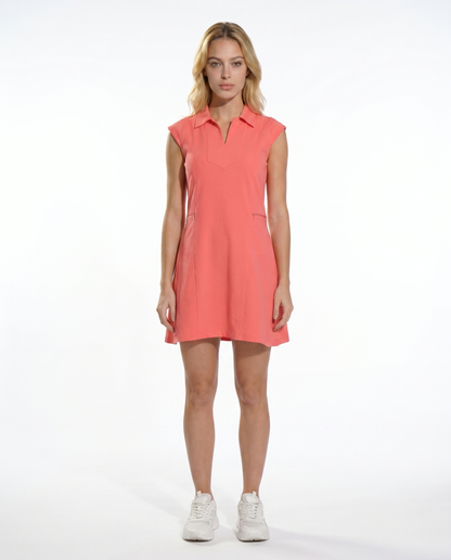 Solid Cap Sleeve Polo Dress W/Pocket 6700