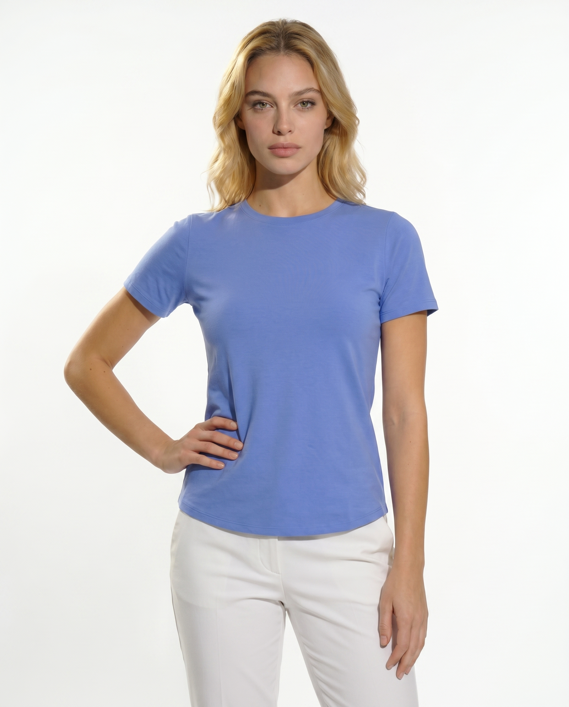 Solid Short Sleeve Crew Neck Top 7000