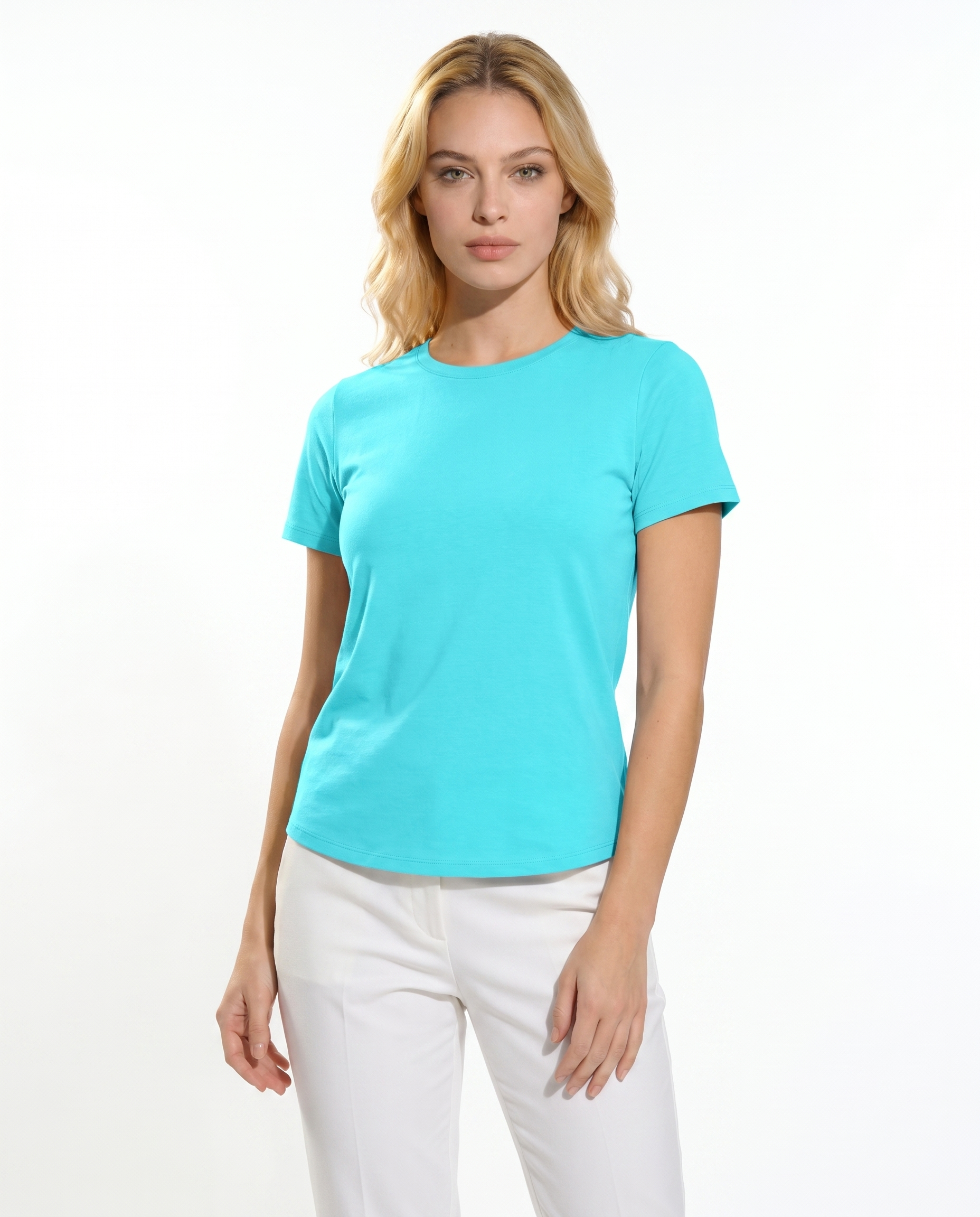 Solid Short Sleeve Crew Neck Top 7000