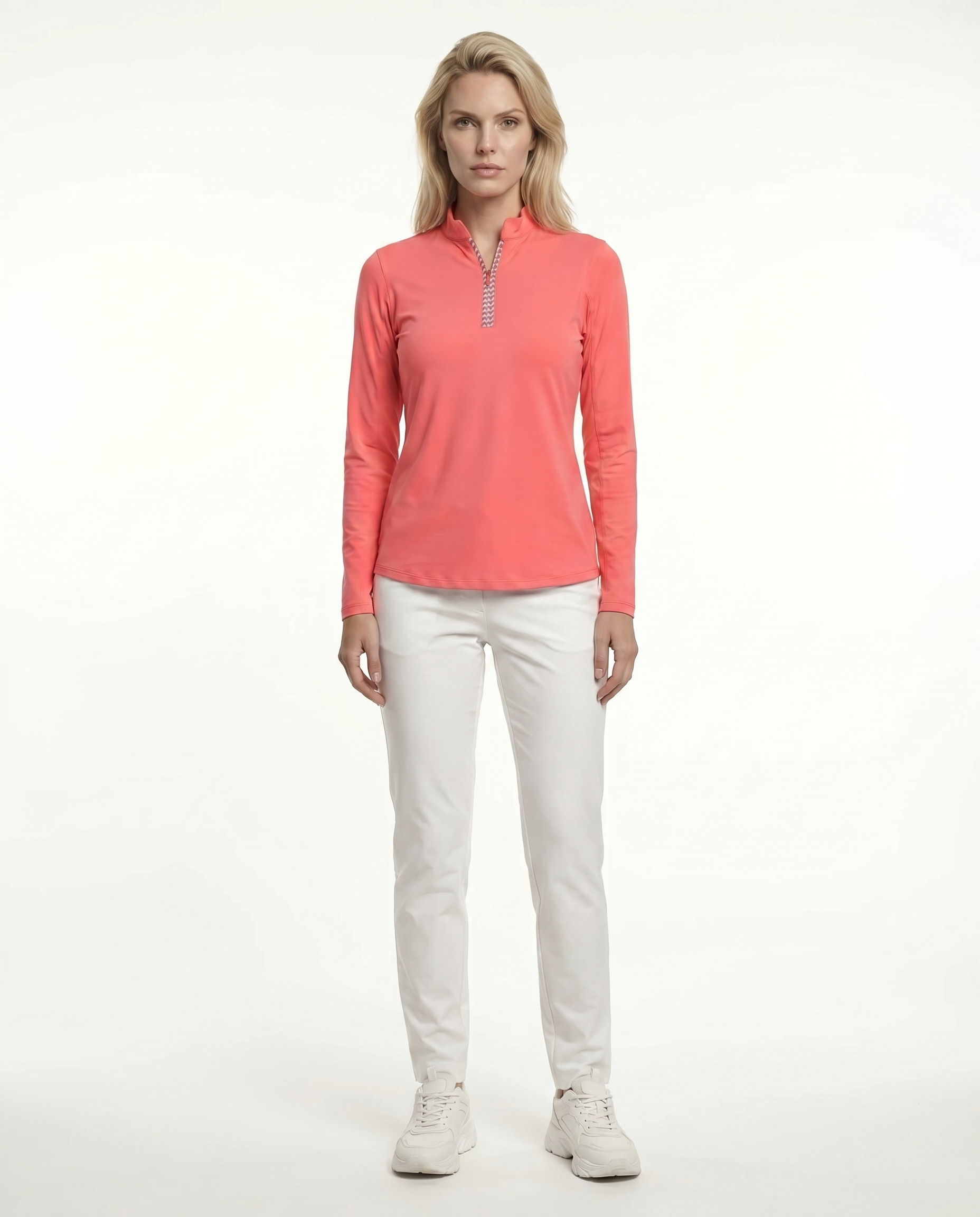 Solid Long Sleeve Zip Mock Top 8600v1