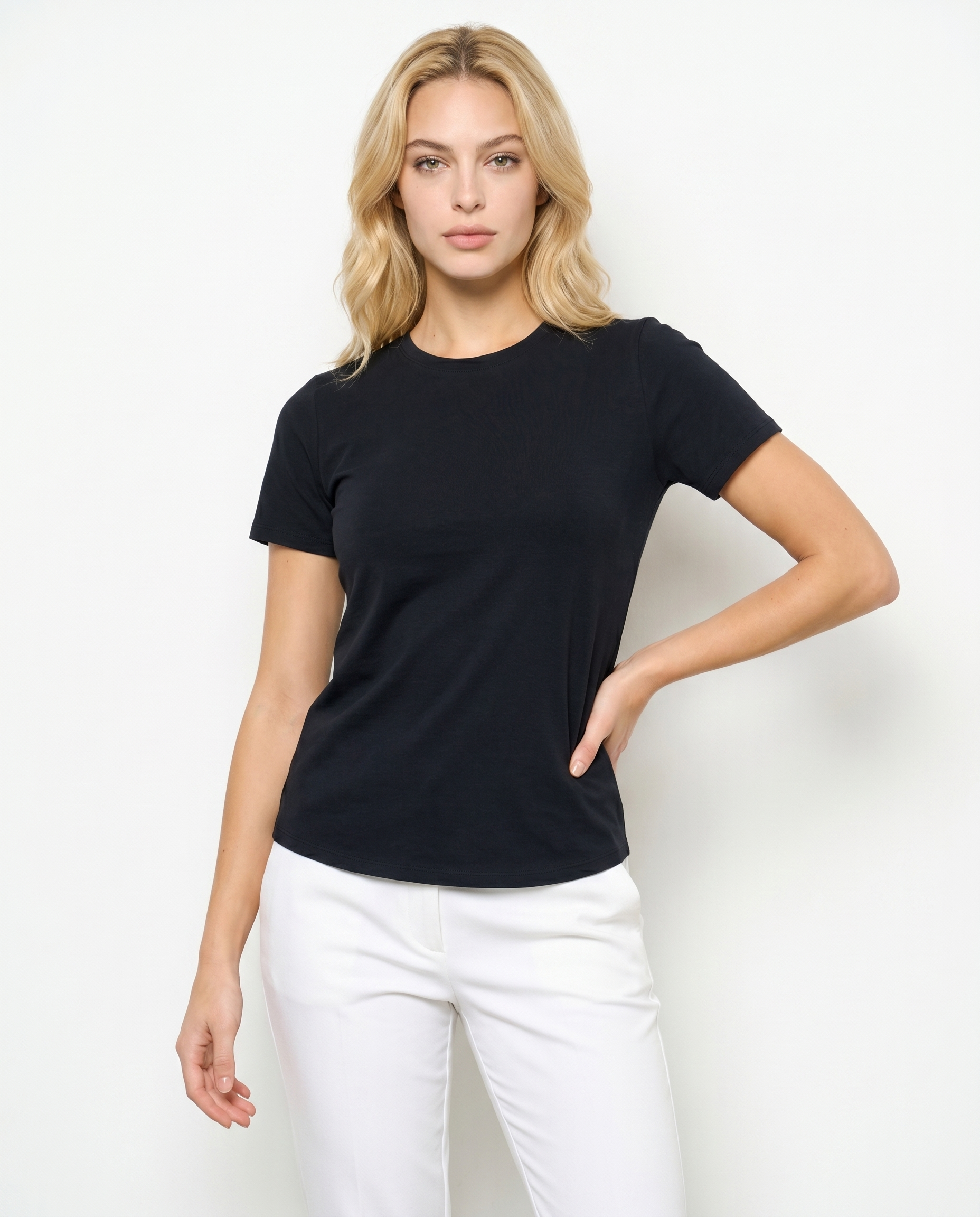 Solid Short Sleeve Crew Neck Top 7000