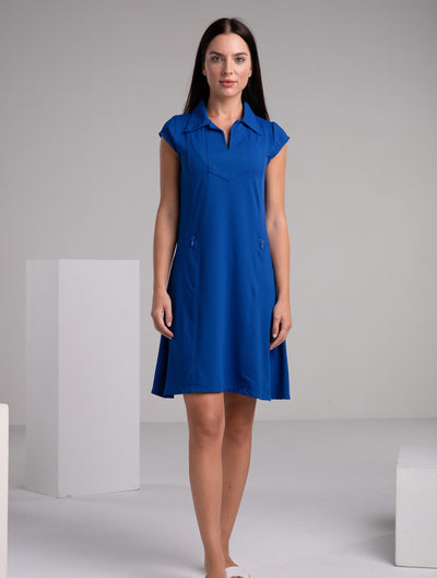 Solid Cap Sleeve Polo Dress W/Pocket 6700