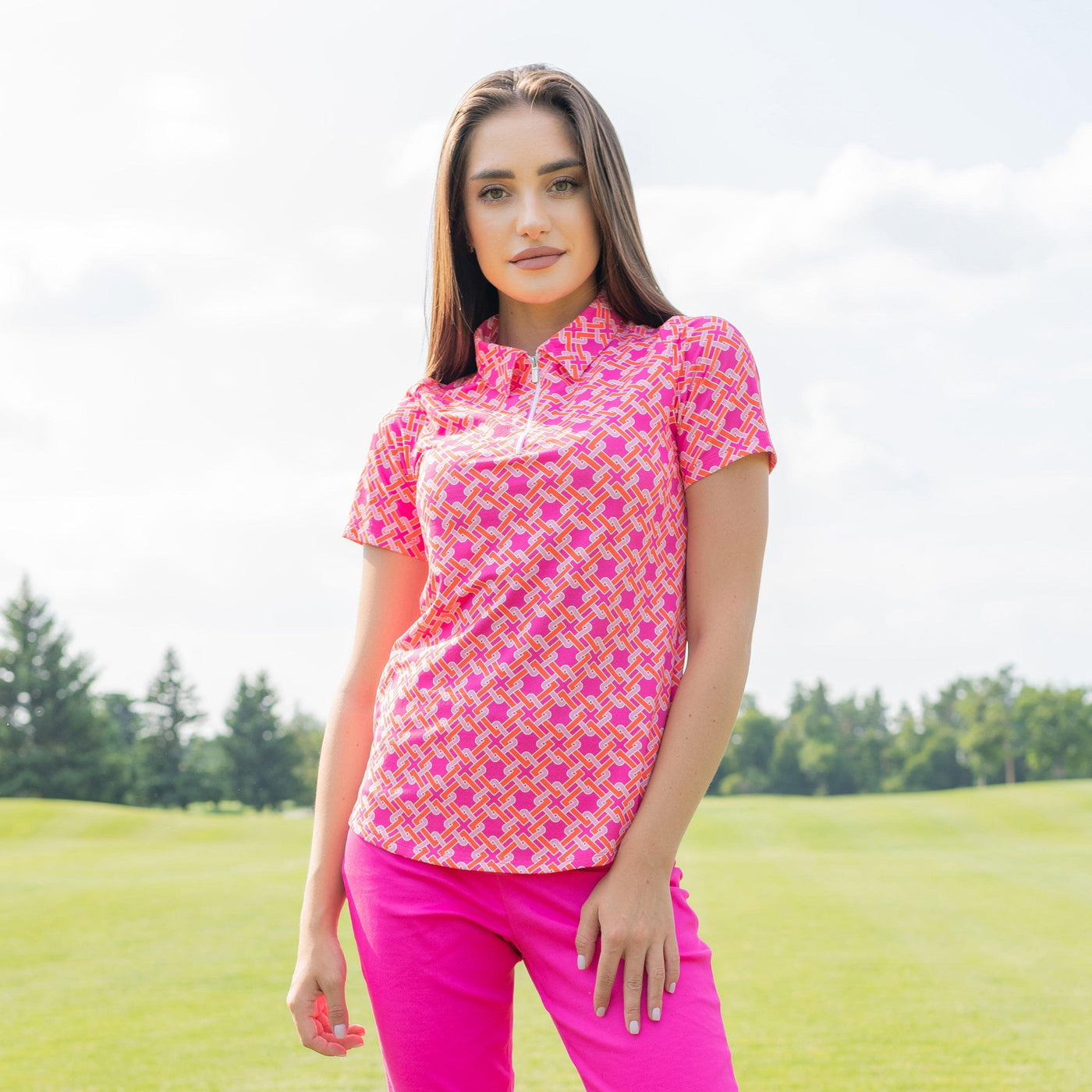 venice short sleeve polo top golf pink
