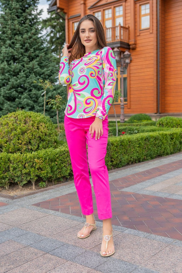 luciana pink long sleeve active crew neck top