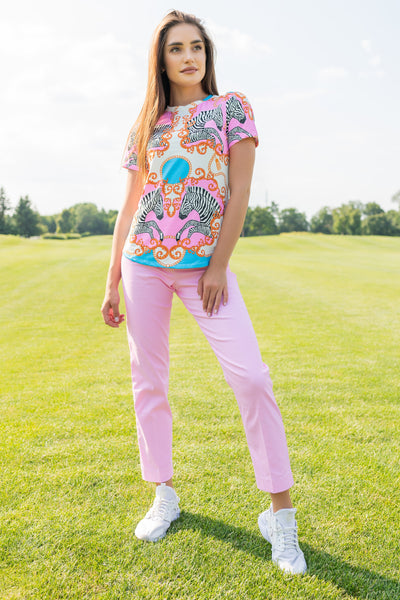 ladies tennis top Astrozee Short Sleeve Crew Neck Top 70Z01 pink turq