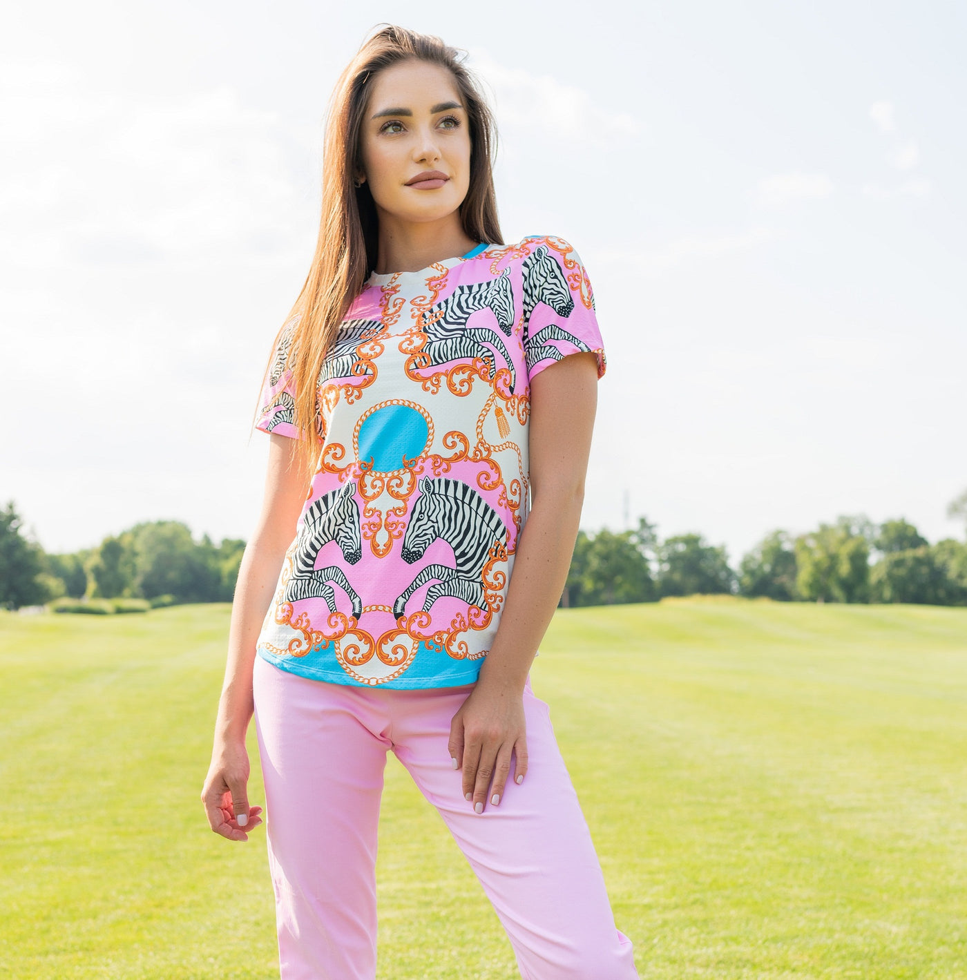 Astrozee Short Sleeve Crew Neck Top 70Z01 pink turq